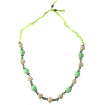Behave Ketting groen met bèige kralen 75 cm