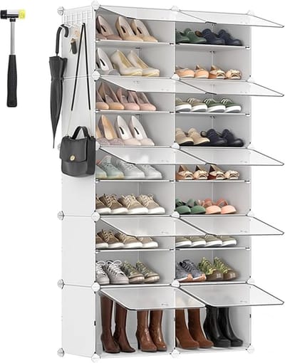 MAZAZU - Schoenenrek - Schoenenbox - 10 Vakken - Wit - 30x40x30