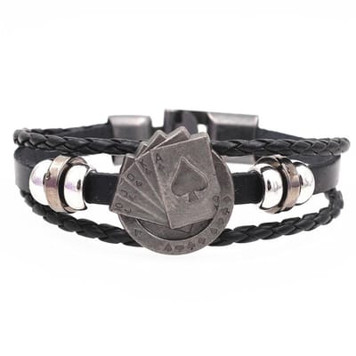 Stoere Heren Armband Leer - Royal Flush Poker - Leer met Metalen Accenten - Armbanden - Papa Cadeau Voor Mannen - Vaderdag