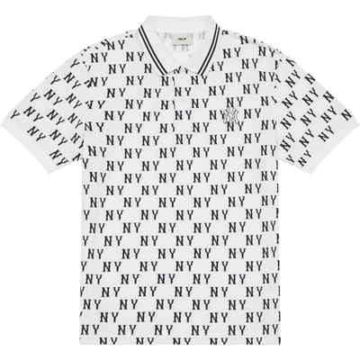 Série Florale Monogramme MLB New York Yankees SS24 Imprimé All Over Polo Sportif Décontracté Polo Unisexe Ivoire 3APQM0443-50IVS XXL gray