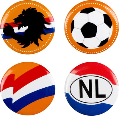 Boland - Set 4 buttons Nederland - Volwassenen - Unisex - - Koningsdag - Holland - Supporter - Voetbal
