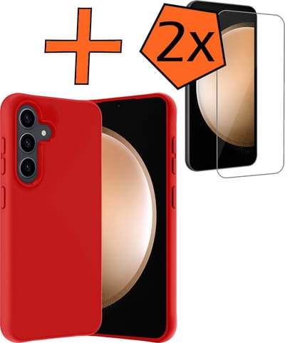 Hoes - Met 2x Screenprotector - Geschikt voor Samsung Galaxy S23 FE - Sterk & Shockproof - Back Cover - Siliconen Case - Telefoon Hoes - Rood