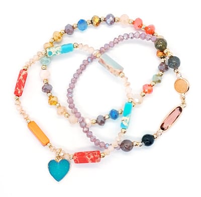 Armbandenset Dames- Set armbanden 3 stuks- Kralenarmband Hartje Ibiza- Multicolor- Vrouw- LiLaLove- Moederdag