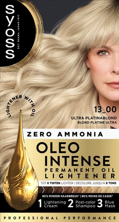 Syoss Oleo Intense 13-0 Haarverf - Ultra Platinablond - Permanente Haarkleuring - Ammoniakvrij - Met Voedende Oliën - 100% Grijsdekking - Langdurige Kleur - 1 stuk