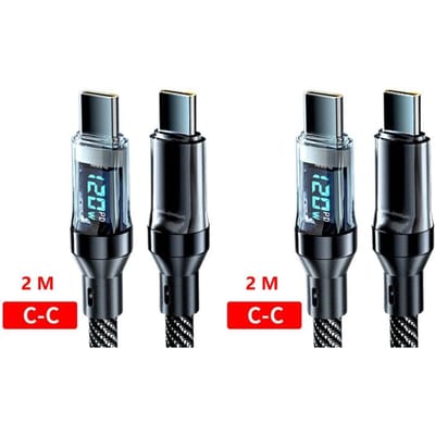 120W 6A USB Type C naar Type C-kabel Snel opladen USB USB C-datakabel met LED-scherm voor Xiaomi Samsung Huawei 2M-2pcs