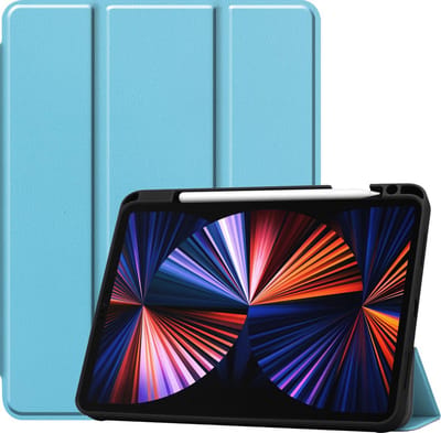 Hoes - Geschikt voor Apple iPad Pro (2021) - 11 inch - 3e generatie - Dun & Stevig - Trifold Bookcase - Hard Cover Case - Met Uitsparing Geschikt voor Apple Pencil - Hardcover Book - Tablet Hoesje - Lichtblauw