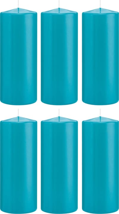 Trend Candles Cilinderkaars/stompkaars - 6x - turquoise - 8 x 20 cm - 119 branduren - horeca kaarsen