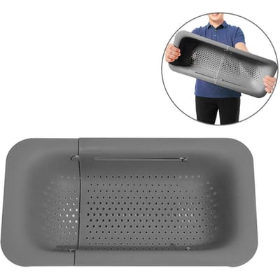 Intrekbare Afwasbak Afdruipmand Plastic Afwasrek Uitschuifbare Vergiet Over Afwasbak Groente grijze kleur