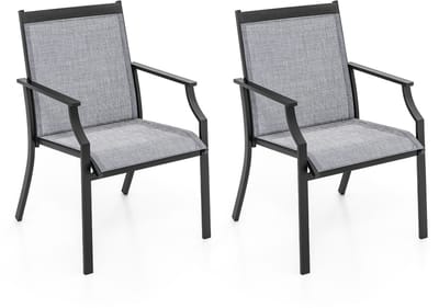 COSTWAY Set van 2 tuinstoelen, terrasstoelen met breed zitvlak en ademende zitting, balkonstoelen, outdoorstoelen, belastbaar tot 150 kg, voor tuin, balkon, zwembad, grijs