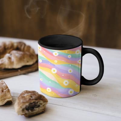 Magische Mok - Foto op Warmte Mokken - Koffiemok - Madeliefjes - Kleurrijk - Pastel - Vrolijk - Magic Mok - Beker - 350 ML - Theemok