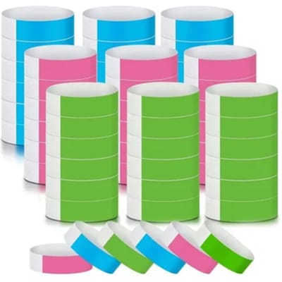 300 stuks Synthetisch Papier Polsbandjes Wegwerp Waterdichte Papieren Polsband Evenement Polsbandjes voor groen/roze