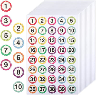 Dailygoods- Nummerstickers 15 Vellen - Cijferstickers 1-40 - Zelfklevend - Waterdicht - Veelkleurig - Hoogwaardig Papier