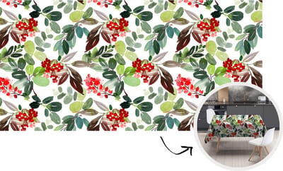 Tafelkleed - Tafellaken - 260x130 cm - Planten - Waterverf - Bessen - Binnen en Buiten