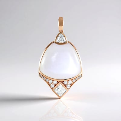 Cavill - 925 Sterling Zilver Rosé Verguld - 25,2 ct Witte Maansteen India - 27 ct totaal - Geometrisch Design met Cambodjaanse Zirkon