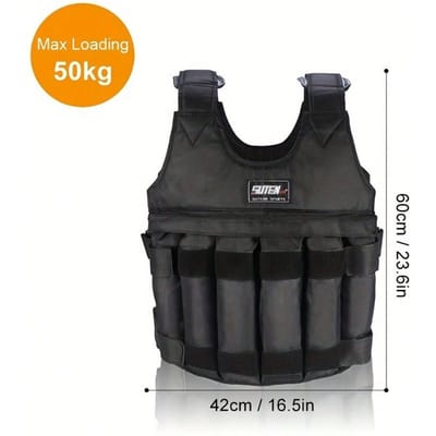 Gilet Lesté Réglable de Fitness Noir Tissu Oxford avec 12 Poches pour Hommes et Femmes, Parfait pour la Course à Pied, l'Entraînement de Force et l'Exercice one-size noir