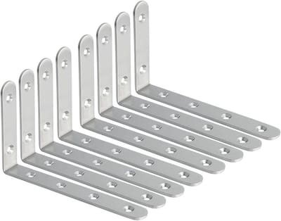 Set van 8 Hoekbeugels voor Wandmontage, RVS Geborsteld, Ideaal voor Planken en Decoratie