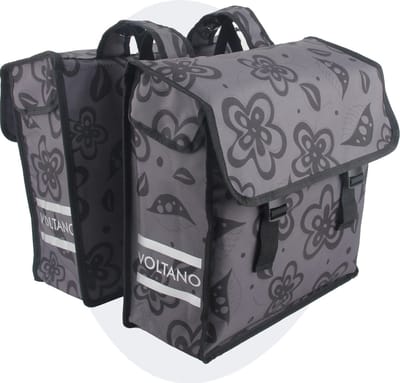 Voltano Dubbele Fietstas Floral Fusion - Grijs Met Bloemen - 38 Liter - 100% Waterdicht Polyester - Vrolijke Fietstassen