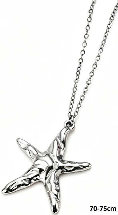 Ketting - RVS - zeester - zilverkleurig - 70-75 cm