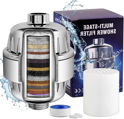 Multistage waterontharder met vitamine C spray - vervangbare filtercartridge voor hard water en huidverzorging
