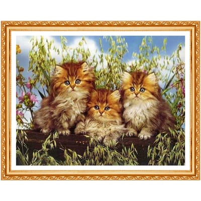 Volledige ronde diamant 5D DIY  Drie katten  borduren kruissteek Strass schilderij Home Decor cadeau 20X30CM beige