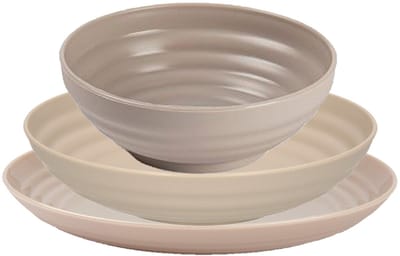 Plasticforte camping borden en kommetjes set - beige - kunststof - 3 soorten - 18x stuks - onbreekbaar servies