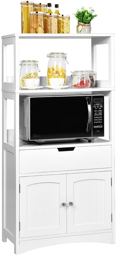 COSTWAY Vrijstaande badkamerkast, hoge kast voor badkamer met 2 deuren en 3 open planken en lade, moderne multifunctionele kast, keukenkast voor badkamer, keuken, woonkamer (wit)