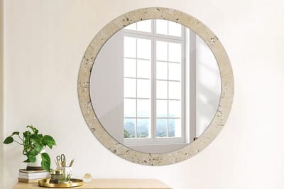 Coloray Bedrukte Spiegel - Imitatiesteen Spiegel Lijst Met Print - 90 cm - Beige Bedrukte Spiegel - Spiegel Lijst Met Print - Spiegel Met Print - Wandspiegel Met Print