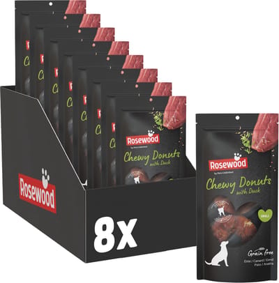 Rosewood Chewy Donut Small Hondensnack Eend - Kauwsnack Runderhuid voor Honden - 45% Eend - 8 x 150 g
