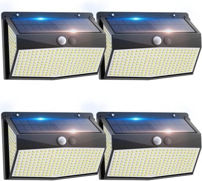 4 Stuks LED Solarlampen met Bewegingsmelder - 600 Lumen, 3 Modi, IP65 Waterdicht Buitenverlichting