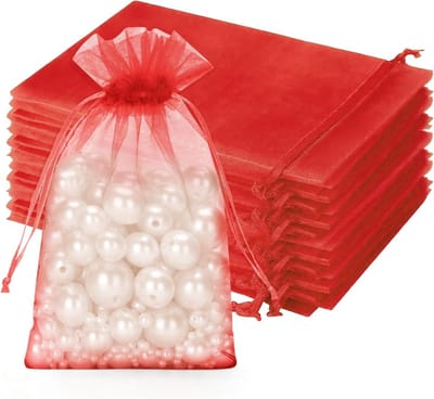 50 Rode Organza Tassen met Treksluiting 10 x 15 cm - Perfect voor Cadeaus, Bruiloften en Valentijnsdag