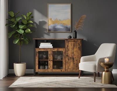 MIRA Home Dressoir Industrieel - Opbergkast met Glazen Deuren en Vakken - Bruin/Zwart - 110x33x75 cm