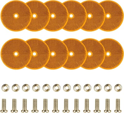 Set van 12 Gele Reflectoren Ø 80 mm, Veiligheidsreflectoren met Schroeven voor Caravan, Tractor en Trailer, E4 Goedgekeurd