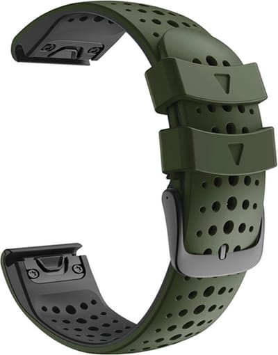 Siliconen bandje - geschikt voor Garmin Fenix 5 / 5 Plus / 6 / 6 Pro / 7 / 7 Pro / 8 (47 mm) / E (47 mm) / Epix (Pro) (2) 47 mm / Quatix 5 / 6 / 7 / 7 Pro / Approach S60 / S62 / S70 47 mm / MARQ / D2 Delta / D2 Mach 1 / Descent G1 - donkergroen-zwart