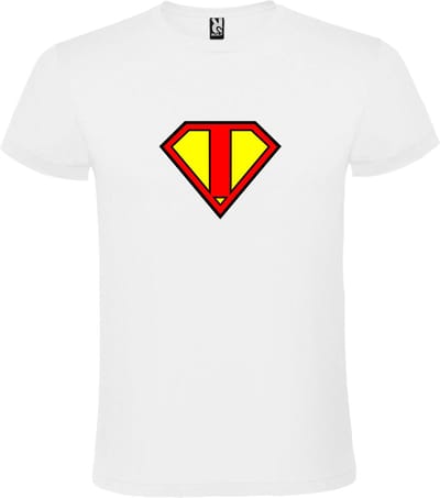 Wit T shirt met print van "letter I“ Superman “ Logo print Rood / Geel size XS