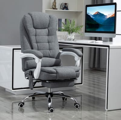 MEUNIQ bureaustoel met massage- en warmtefunctie, 135° kantelbare rugleuning, uitschuifbare voetsteun, draaibaar en hoogteverstelbaar 45-52 cm, grijs