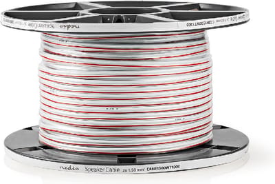 HQ-Power Luidsprekerkabel, OFC, 2 x 1.50 mm², 100 m, wit, perfect voor geluidsoverdracht