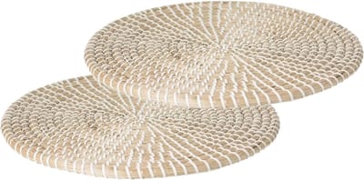 Secret de Gourmet Tafel Placemat - Set van 4x stuks - zeegras - wit - D35 cm - extra dik
