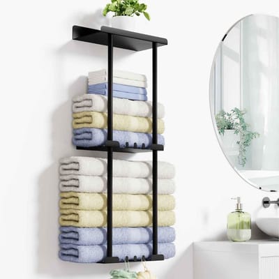 ZRSS® Handdoekhouder Badkamer - Handdoekrek Zelfklevend - Zonder Boren - Zwart