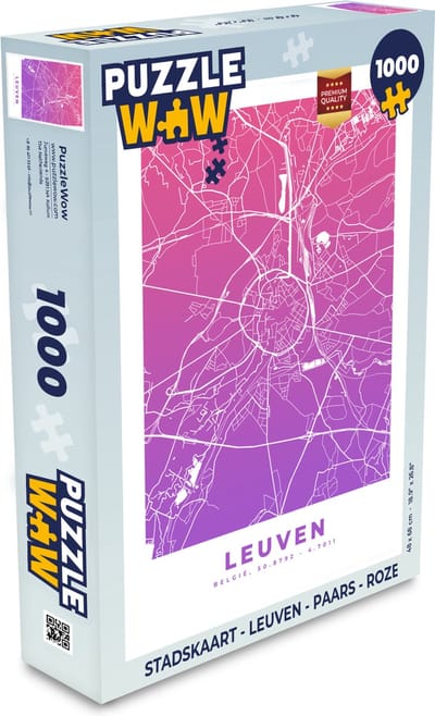 Puzzel Stadskaart - Leuven - Paars - Roze - Legpuzzel - Puzzel 1000 stukjes volwassenen - Plattegrond