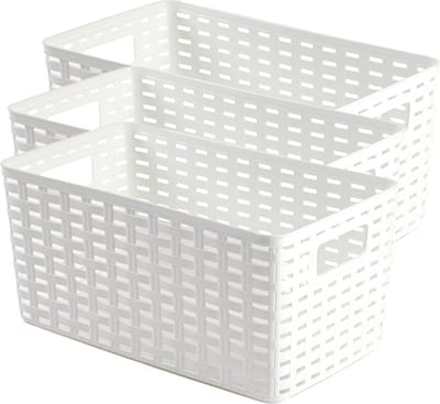 PlasticForte Opbergmand - 3x - Kastmand - rotan kunststof - wit - 5 Liter - 15 x 28 x 13 cm