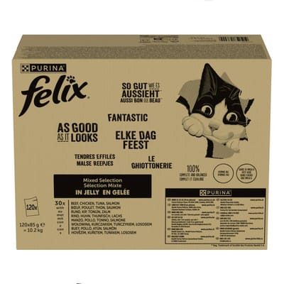 Purina Nestle Felix Fantastic Serie - Katten Natvoer - 120x85g - Vis Mix - Zonder Kunstmatige Kleurstoffen