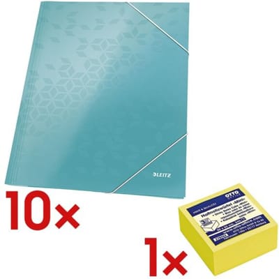 10x mappen met hoekelastieken A4 »WOW 3982« incl. kubus herkleefbare notes 50x50