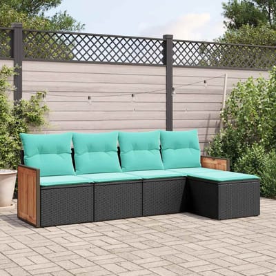 vidaXL - 5-delige - tuinbankset - met - kussens - van - zwart - polyrotan