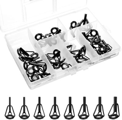 Dailygoods- Hengel Reparatieset - 40 Stukken - Roestvrij Stalen/Porseleinen Gidsringen - 8 Maten - Geschikt voor Diverse Hengels - Draagbare Opbergdoos - Hengelonderdelen