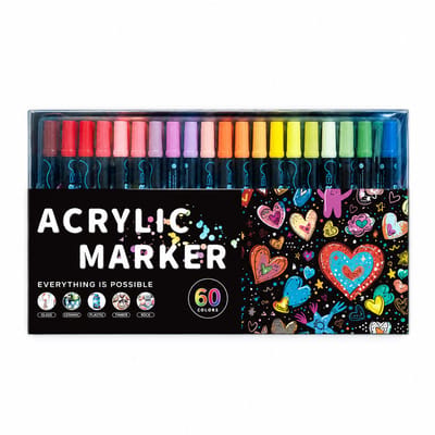 Acrylmarkers - 60 kleuren - Dubbele punt, grote capaciteit en zachte punt - Voor tekenen en kleuren in lagen - Basisverpakking