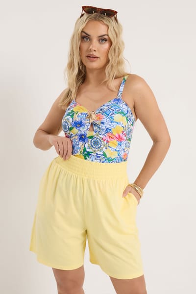 Yours Gele Gesmokte Korte Broek Size 50-52