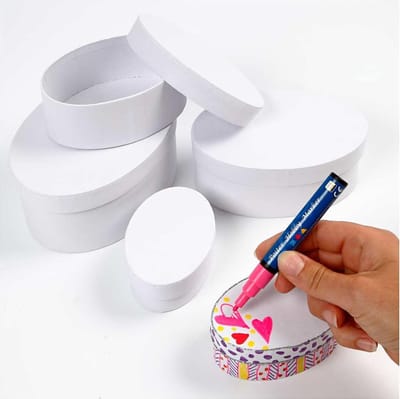 Ovale Dozen, H: 4+5+6+7 cm, L: 10+12+14+16 cm, wit, 4 stuk/ 1 set