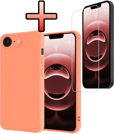 Hoesje - Met Screenprotector - Geschikt voor Apple iPhone 16e / 17e - Sterk & Shockproof - Back Cover - Siliconen Case - Telefoon Hoes - Perzik