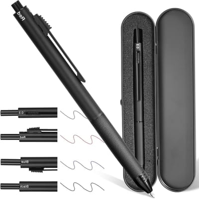 Multifunctionele 4-in-1 Pen met Gravity Sensor, 3 Kleurige Balpen en Mechanisch Potlood in Metalen Etui, Perfect voor Kantoor en School