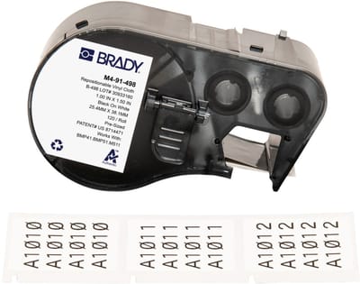 Brady M4-91-498 herpositioneerbare vinylweefsel labels zwart op wit | 25,40 mm x 38,10 mm (origineel)